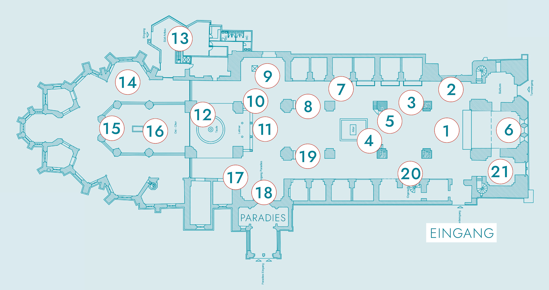 Symbolbild zur Unterseite für Besucher: zeigt den Grundriss mit Stationen der Führung